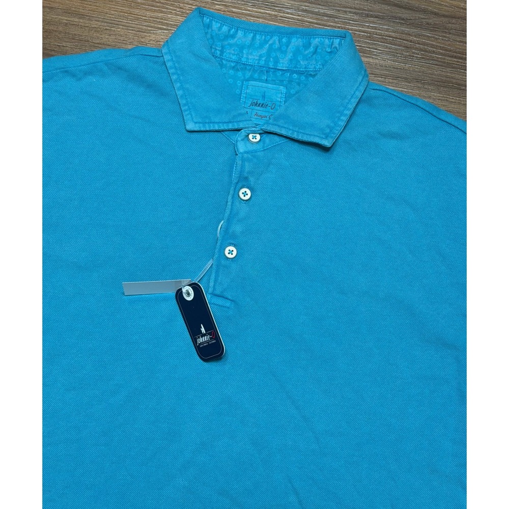 Johnnie-O Mens Shoreline Polo Shirt Bay Blue Hangin Out Turquoise Sz L NEW